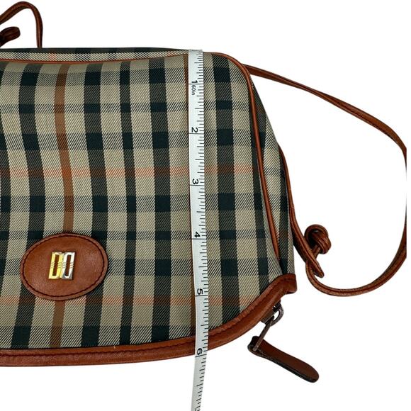 Daks London Crossbody Handbag Plaid With Leather Trim - Picture 9 of 12